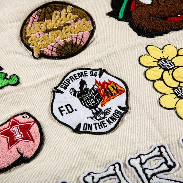 Футболка Supreme Patches Denim Baseball Jersey 'Natural', загар — фото 4