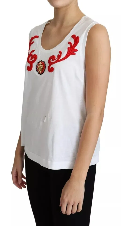 Женская футболка без рукавов с аппликацией-сердцем Roundneck Top Dolce & Gabbana, White — фото 4