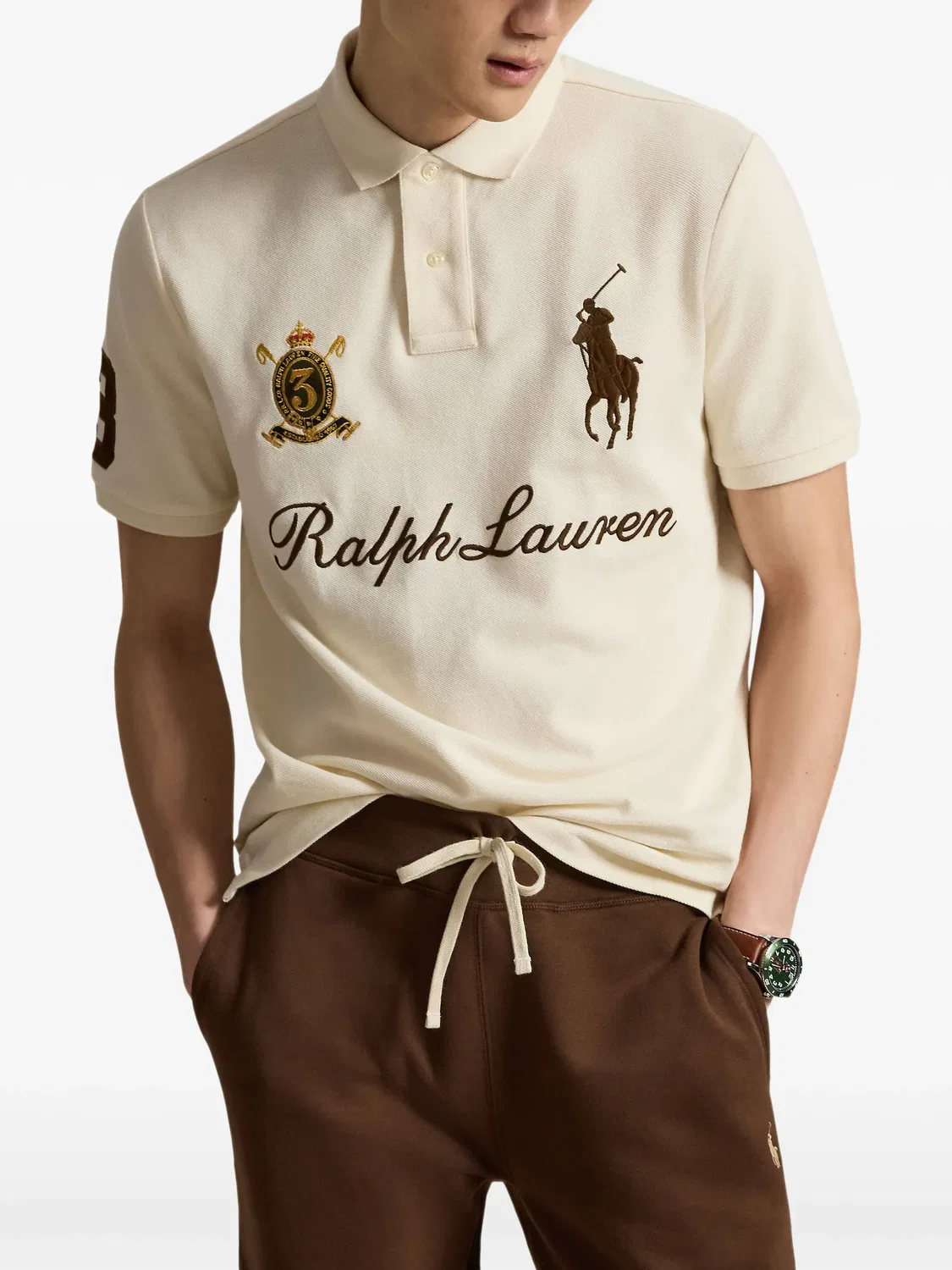 Polo Ralph Lauren Поло с вышитым логотипом, нейтральные — фото 2