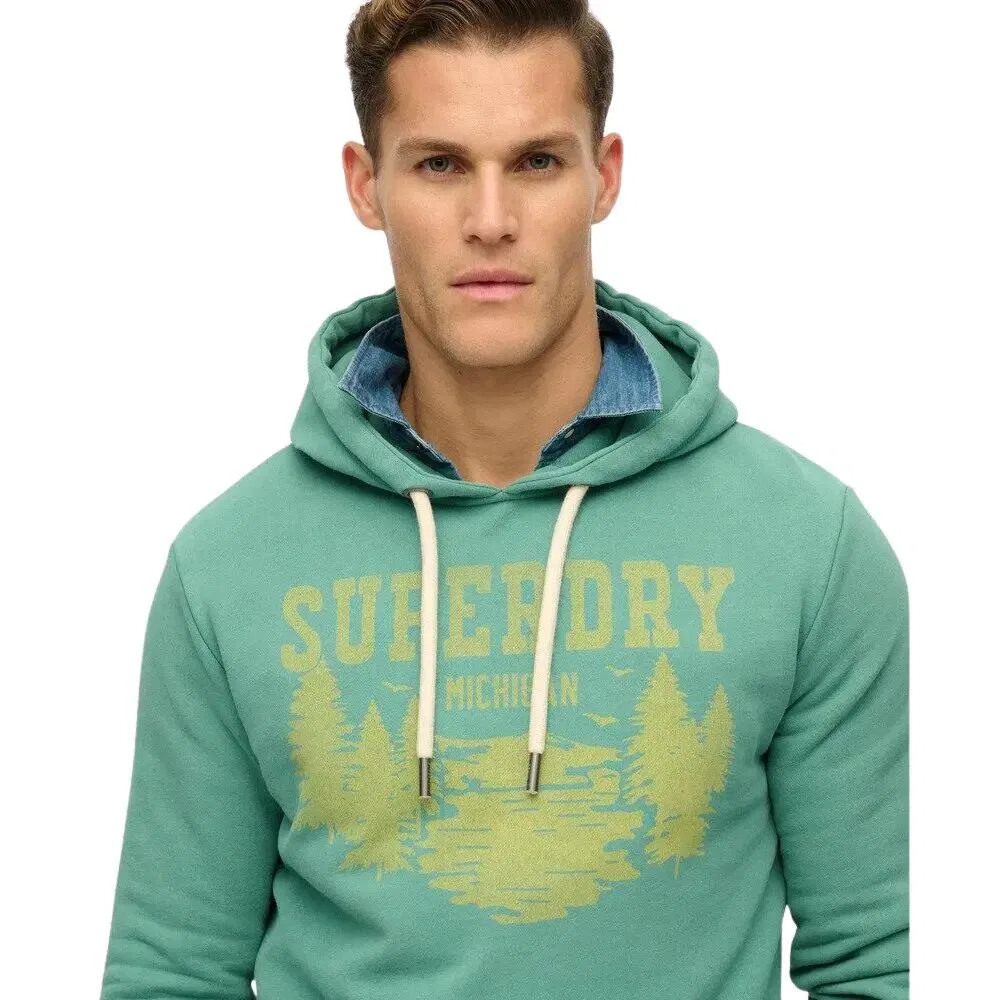Мужское худи с капюшоном Lo-Fi Outdoor Superdry, Зеленый — фото 4