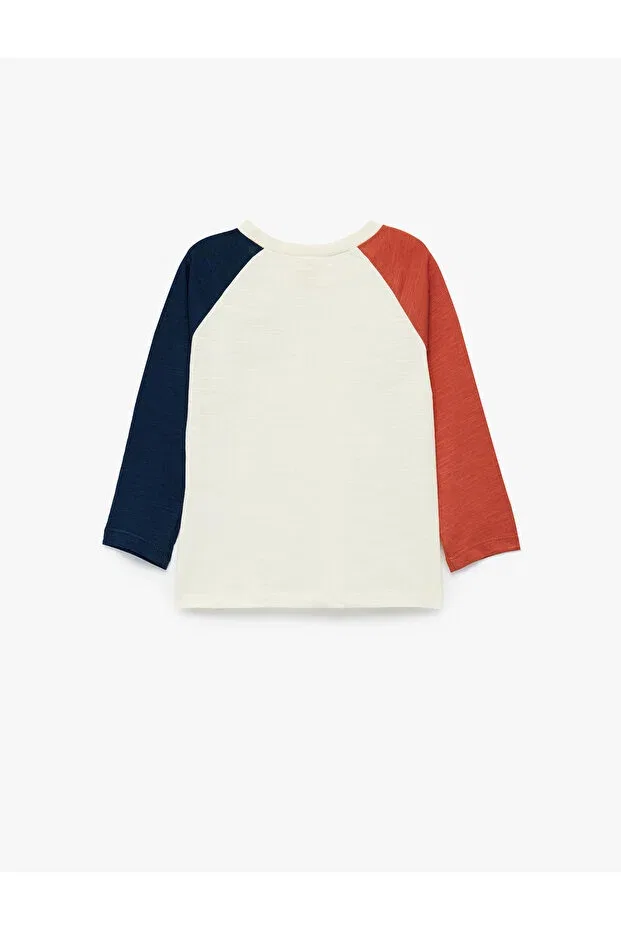 Детская футболка с длинным рукавом для мальчиков Color block cotton embroidered ecru baby boy long sleeve t-shirt 6wmb10102tk Koton, Ecru — фото 2