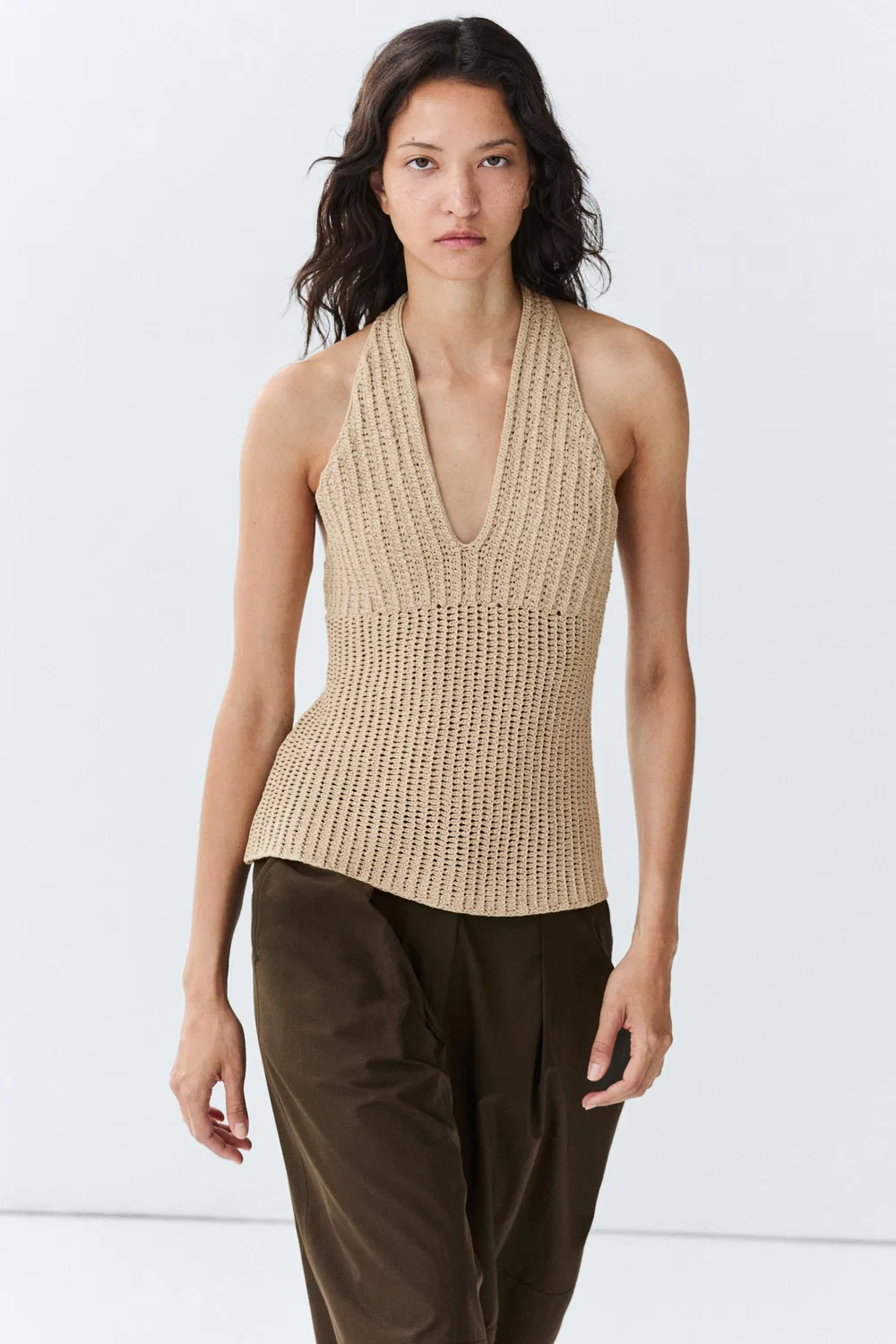 Топ Massimo Dutti Cotton Crochet Knit, бежевый