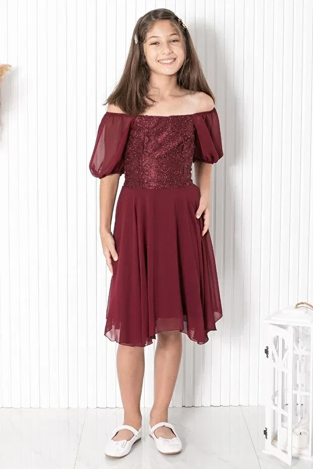 Детское платье для девочек с принтом Prom / Bridesmaid Denimini, Burgundy