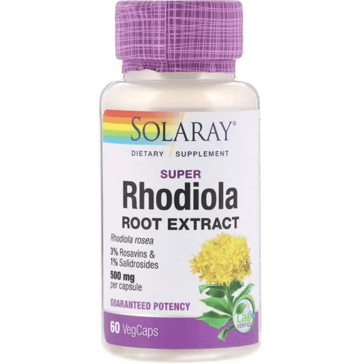 Экстракт корня родиолы Super Rhodiola Root Extract, 500 мг, 60 растительных капсул, Solaray - фото