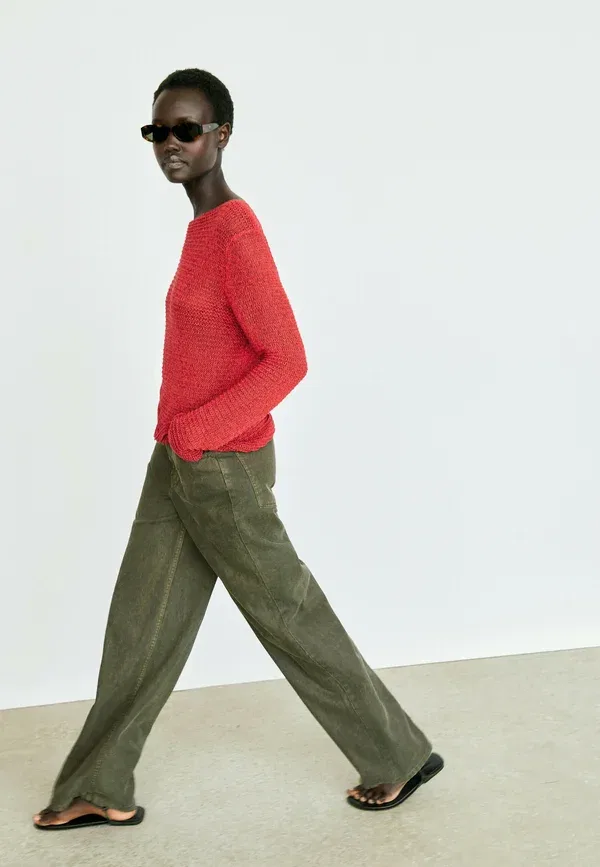 Свитер из хлопка Boat neck knit sweater Massimo Dutti, красный — фото 3