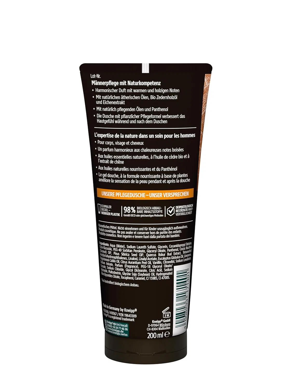 Мужской гель для душа Kneipp MEN 3-в-1 Powerful с органическим кедровым орехом и пантенолом, 6 x 200 мл Kneipp — фото 3