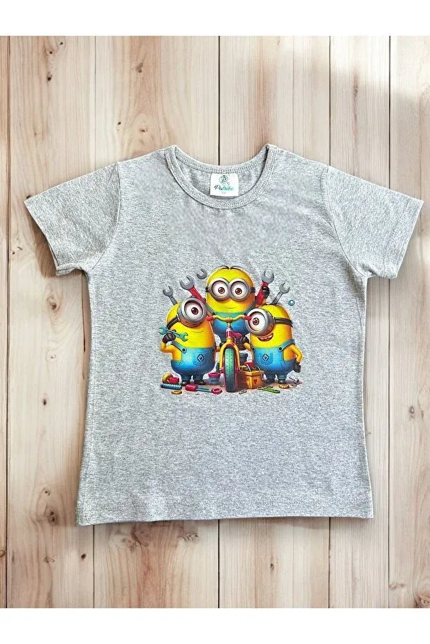 Детская футболка с принтом Minons Character Printed Patriko Tekstil, Gray — фото 3