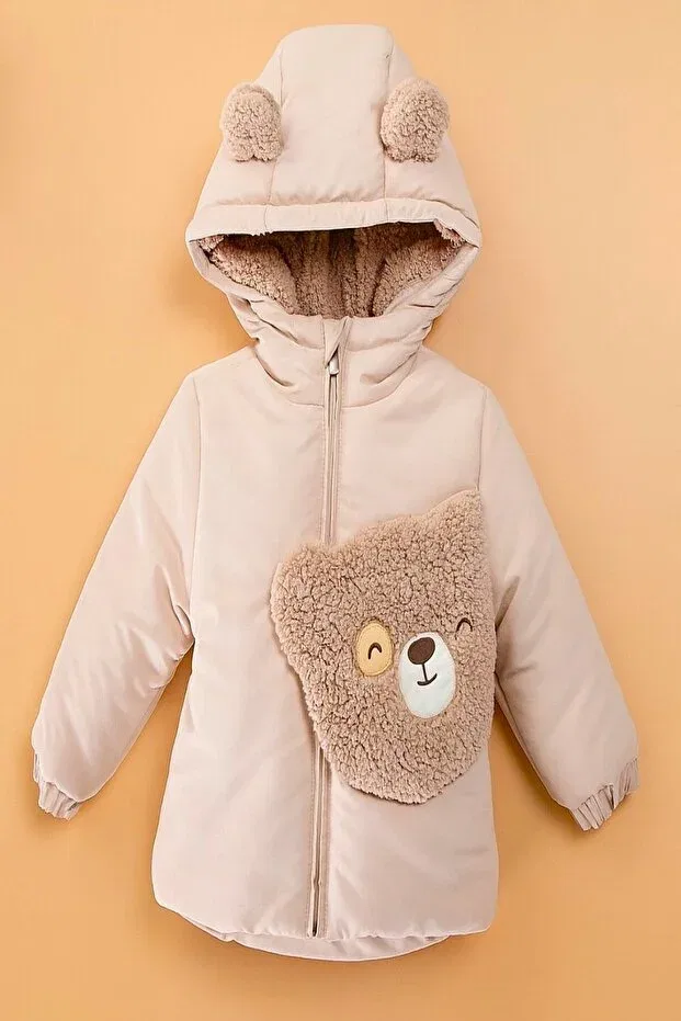 Детское зимнее пальто для девочек с капюшоном Dekubaby, Beige