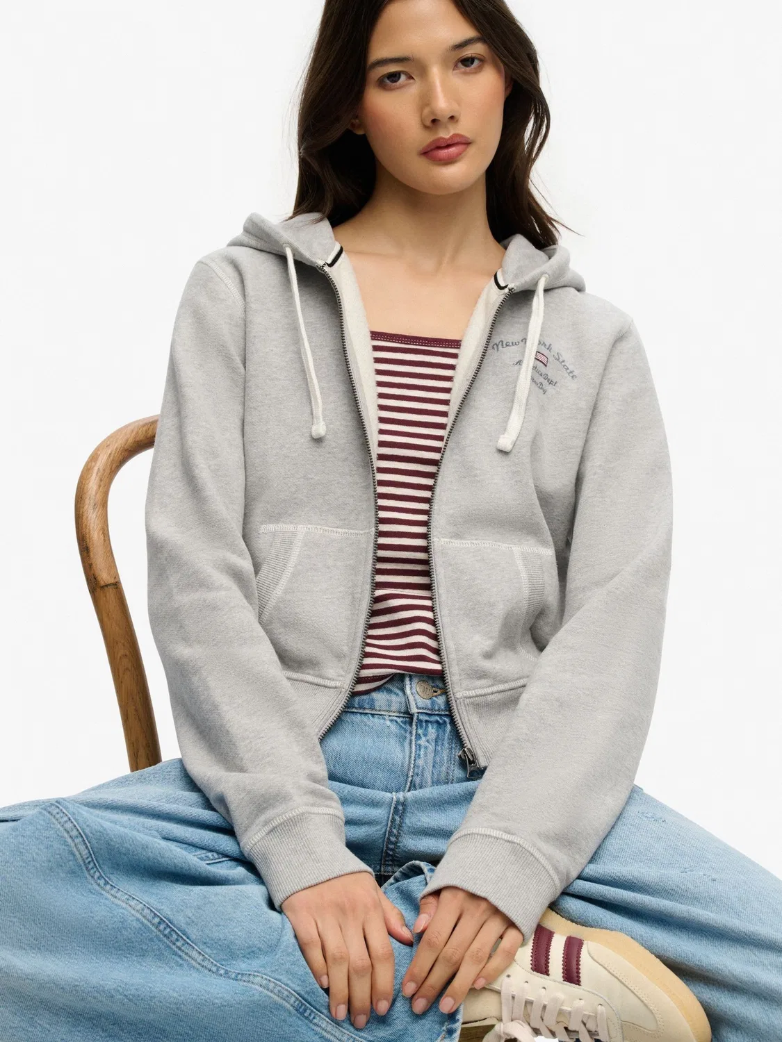 Худи-кроп с застежкой-молнией, Athletic Essentials Superdry, серый