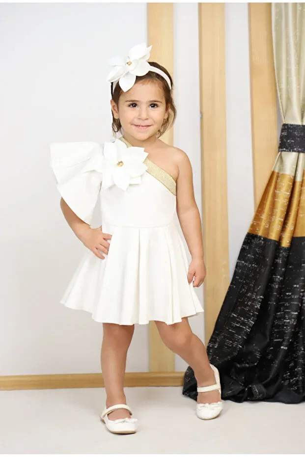 Детское платье для девочек с принтом Floral girl's dress Vistara, White — фото 3
