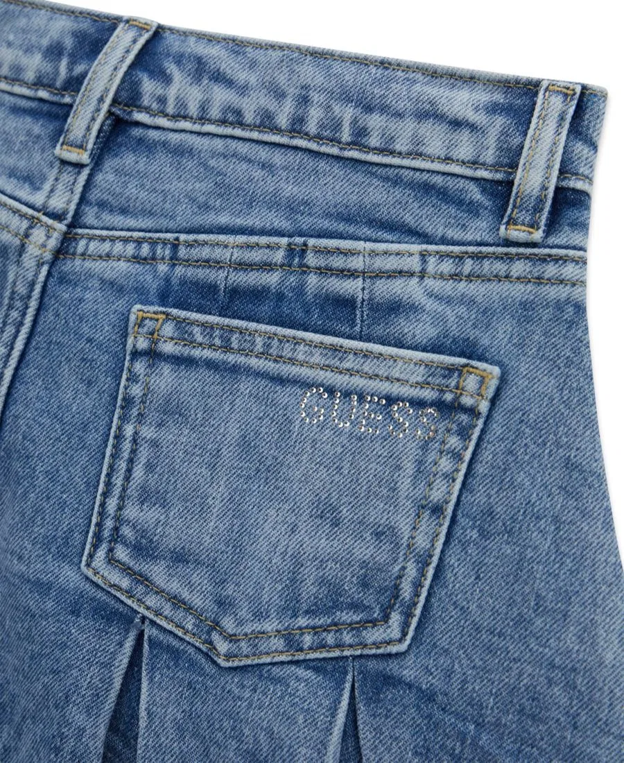 Юбка-миди джинсовая с коробчатой плиссировкой и заниженной талией GUESS, Blue — фото 4