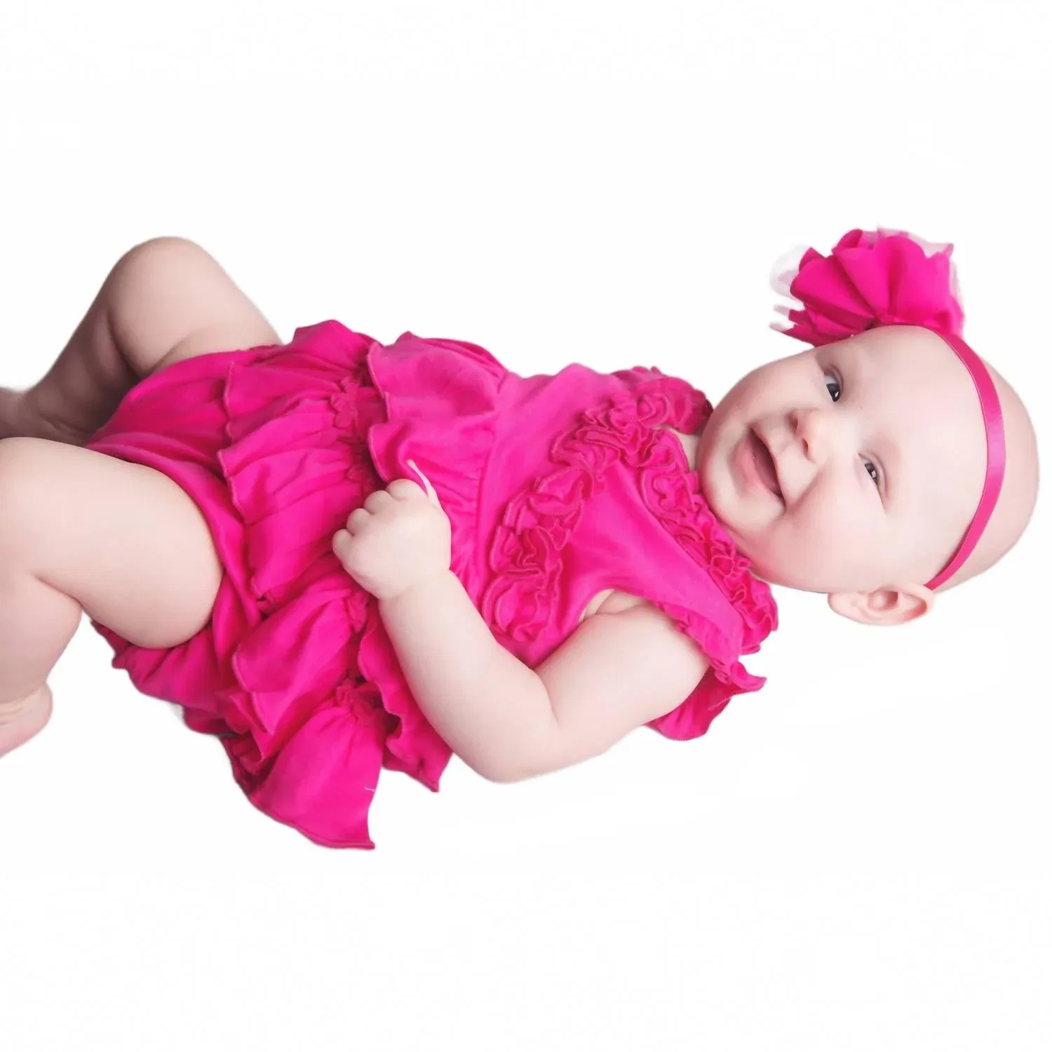 Детский боди-комбинезон для девочек с оборками Lotus Lemon Loves Layette, Hot Pink — фото 2