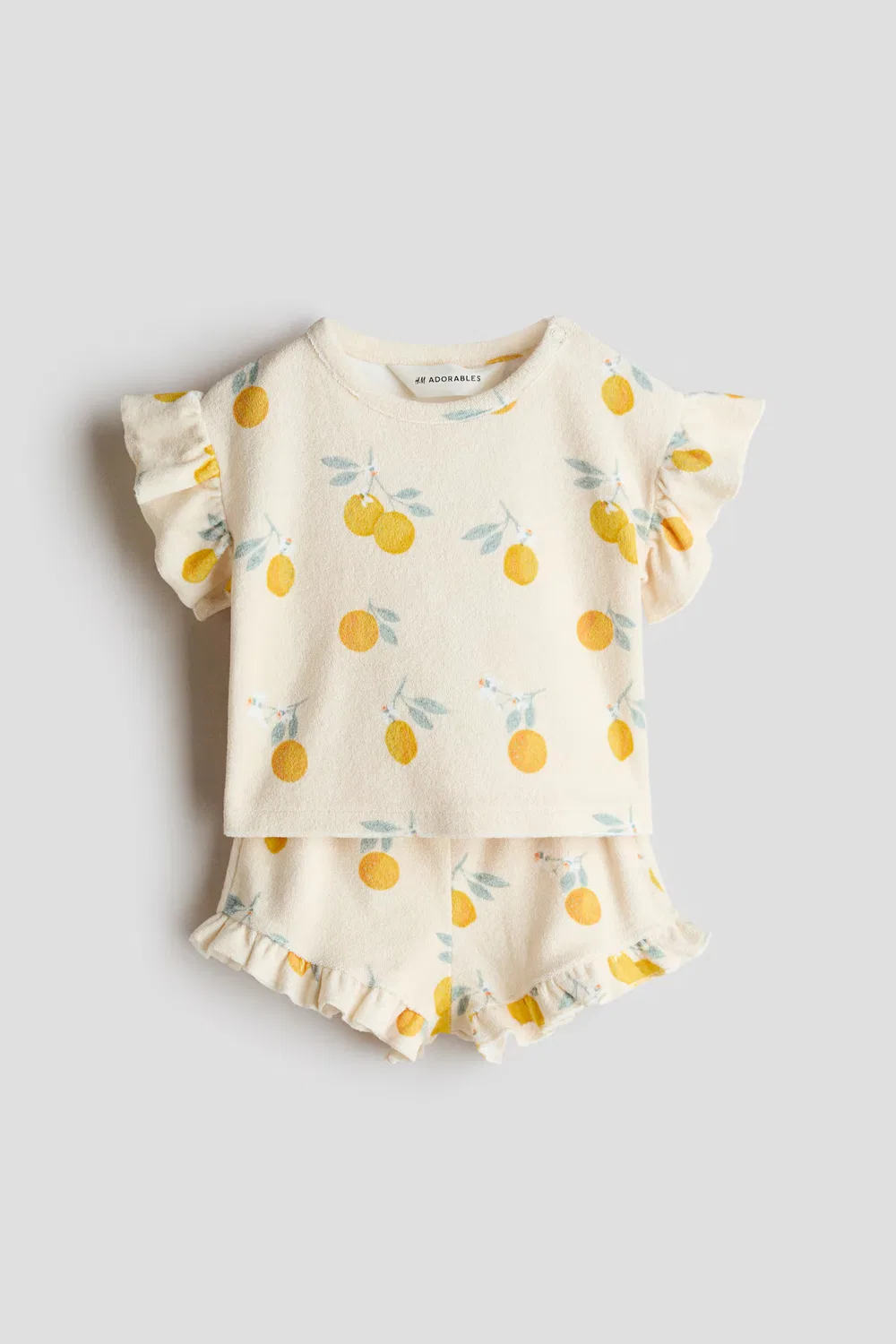 Комплект из двух предметов из махровой ткани с оборками H&M, Hellbeige/Zitronen