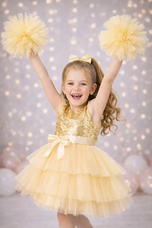 Детское платье для девочек с длинным рукавом Party Rumi Kids, Gold — фото 3