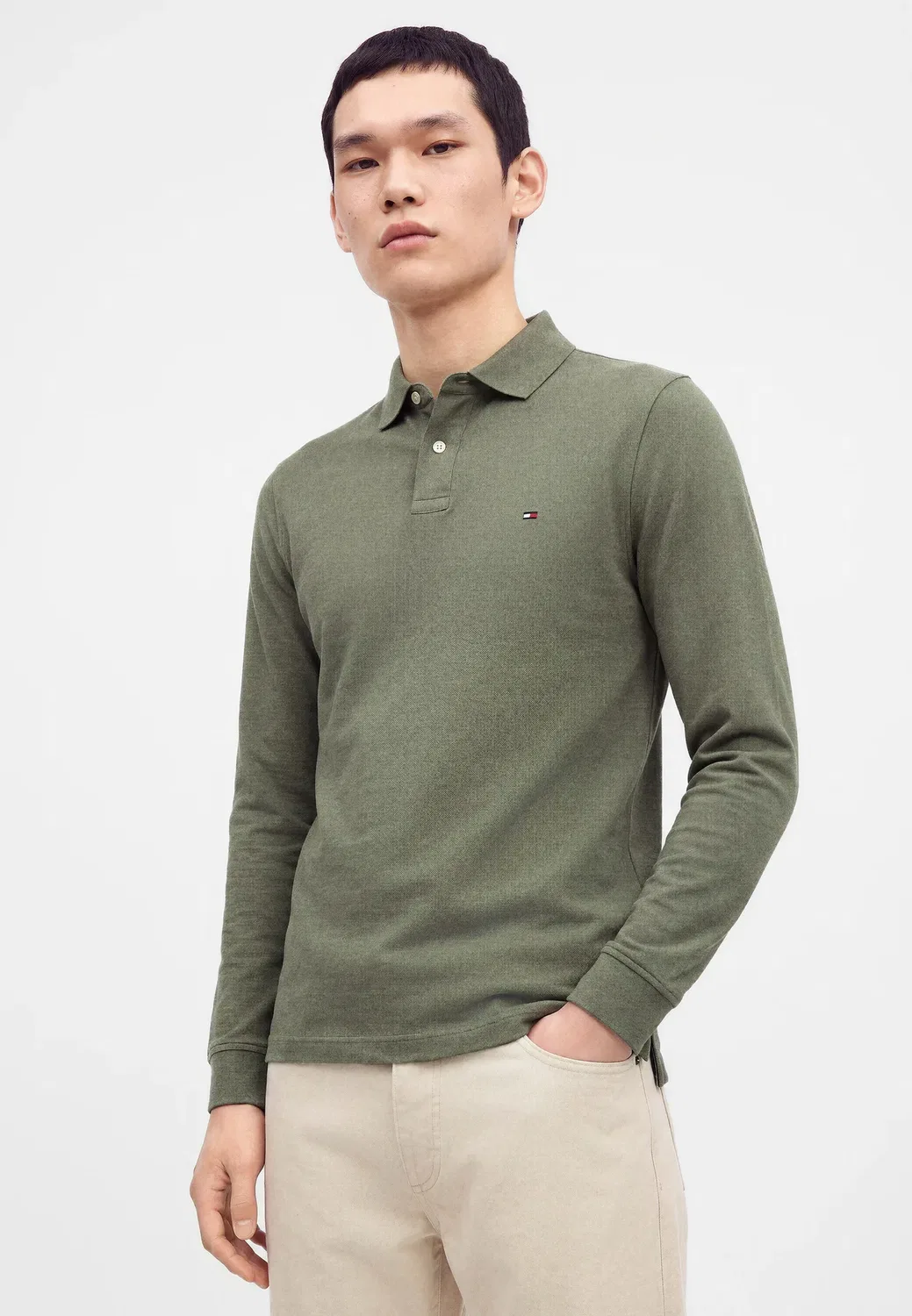 Поло с длинными рукавами, модель 1985 года Tommy Hilfiger, Platinum Olive Heather — фото 4