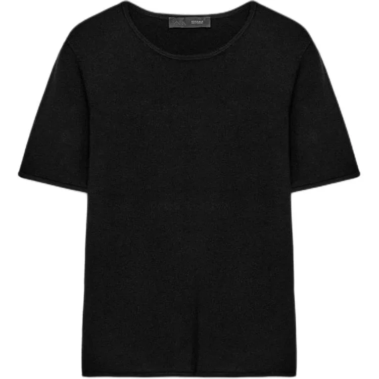 Женская футболка с круглым вырезом, черная, ZARA