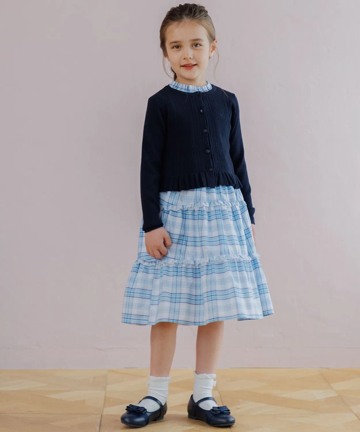 Детское платье для девочек с воланами Kumikyoku KIDS, Summer Check, Sax Blue — фото 4