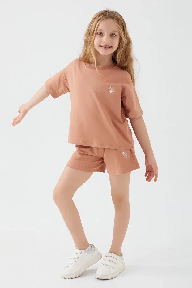 Детские шорты для девочек хлопковые с принтом U.S. Polo Assn., Dried Rose — фото 3
