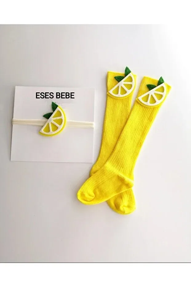 Детские носки для девочек хлопковые с принтом School socks children/baby lemon figured knee socks and bandana set Eses Bebe, Yellow Set