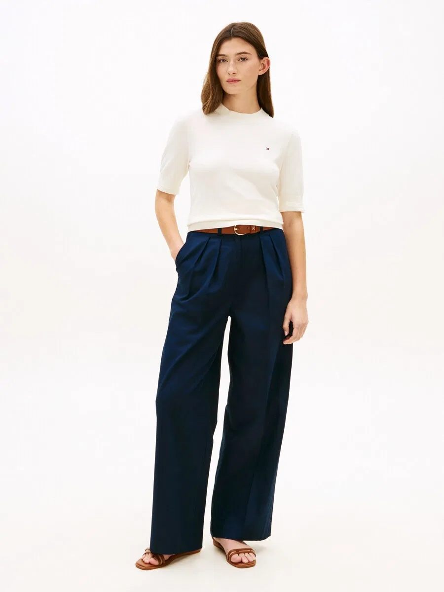 Свитер TOMMY HILFIGER 'Fine Short Sleeve' светло-бежевого цвета — фото 4
