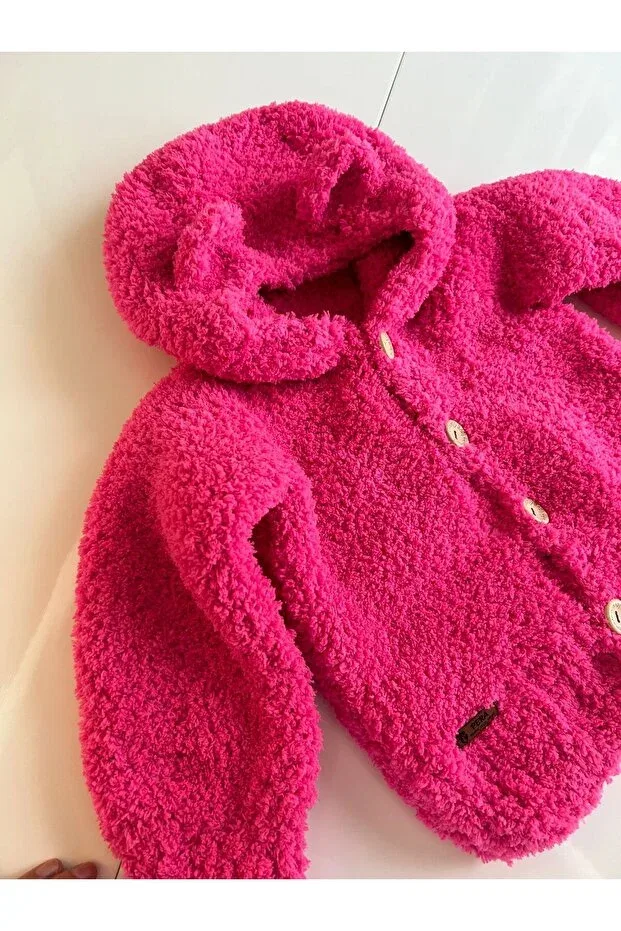 Детское пальто-кардиган с капюшоном Knitting art hand knitted bear coat Pera, Pink
