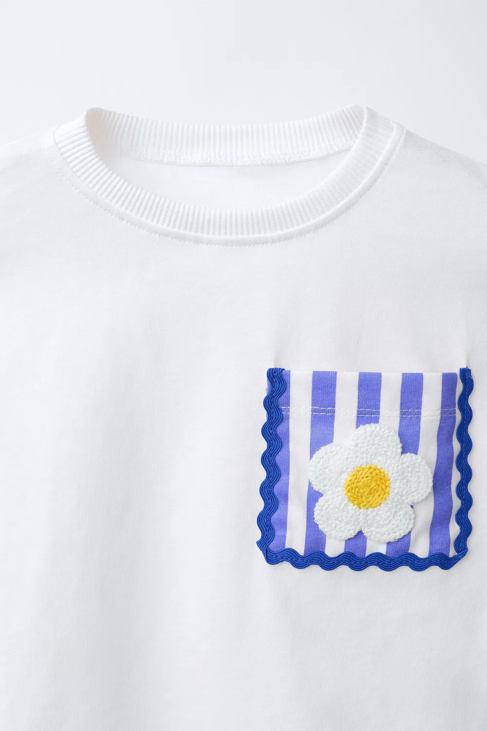 Вязаная крючком футболка с цветочным принтом и карманом ZARA, White — фото 3
