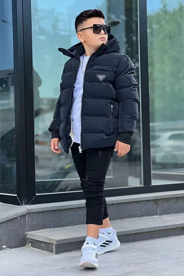 Детское пальто для девочек с капюшоном Pina Kids, Navy Blue — фото 4