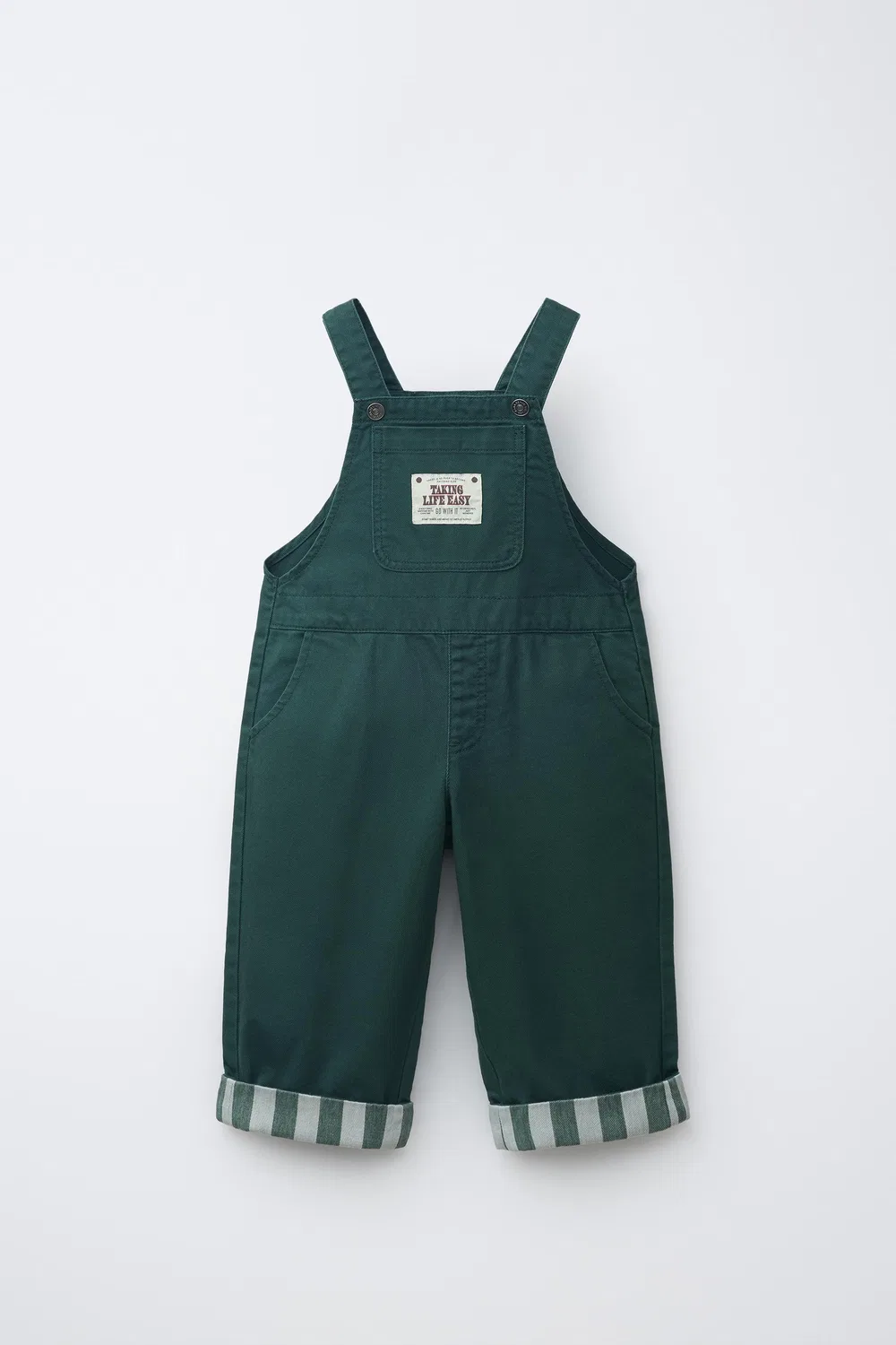Длинные саржевые комбинезоны с полосатым подвернутым краем. ZARA, Green