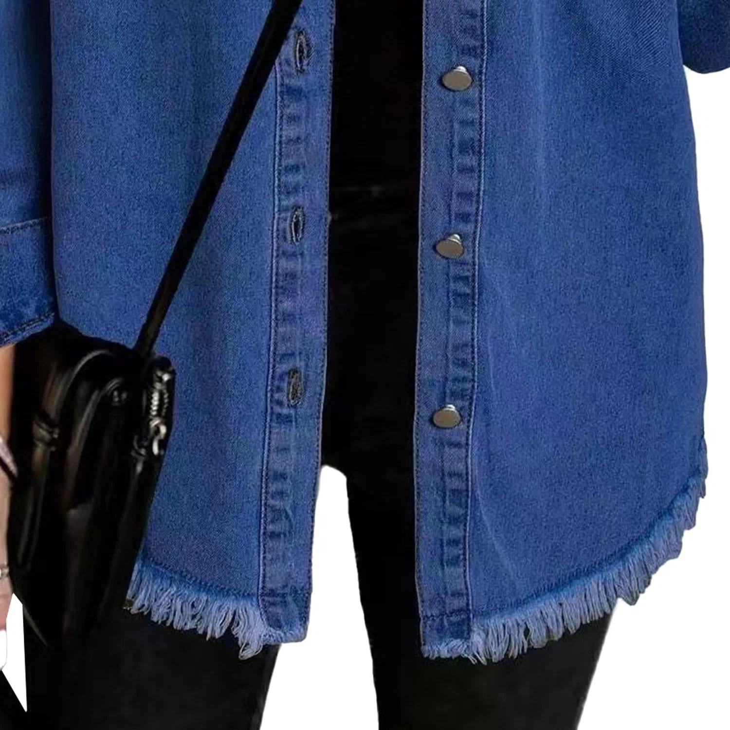 Женская джинсовая куртка oversize с длинным рукавом, 2025 Y2K Trendy, Blu scuro — фото 4