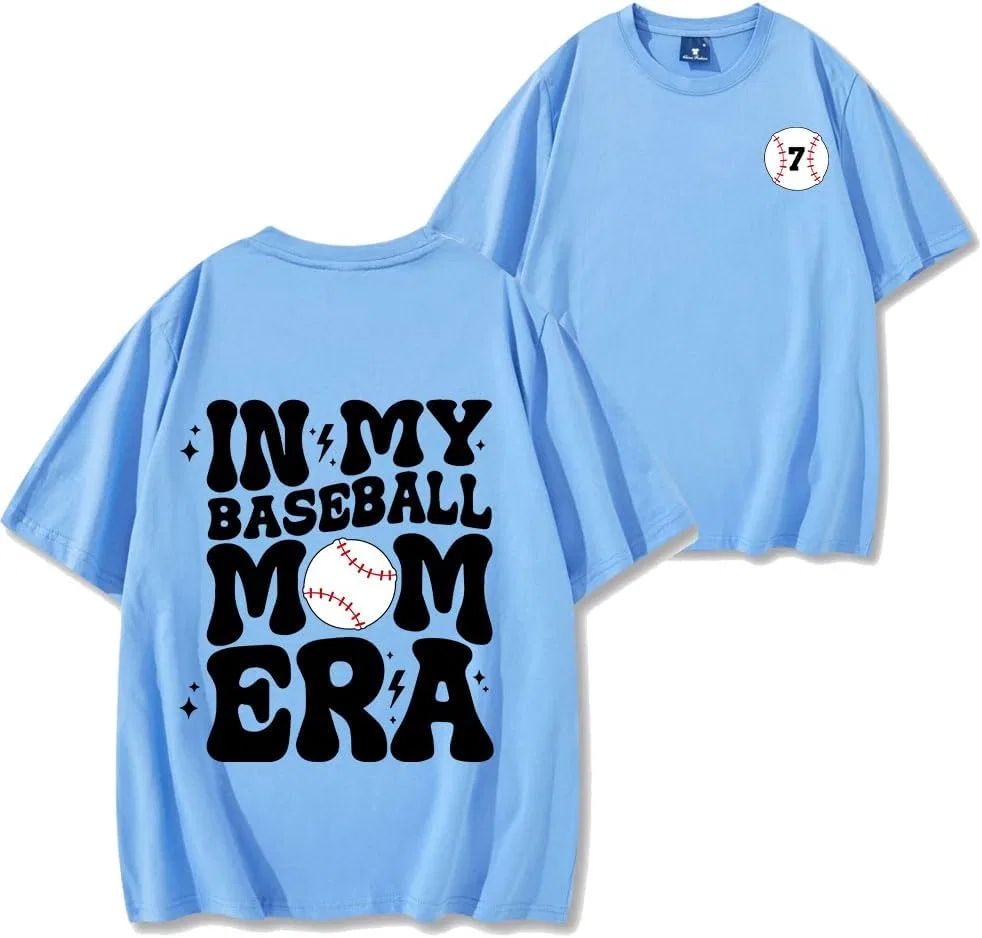 Женская футболка с принтом Baseball Mom Era, Sky Blue