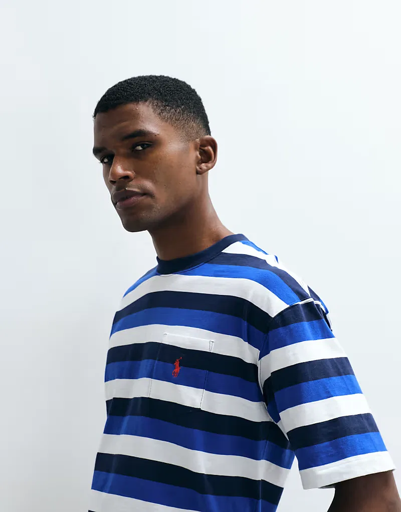 Футболка Polo Ralph Lauren с коротким рукавом и логотипом Icon, свободного кроя, в черную полоску — фото 3