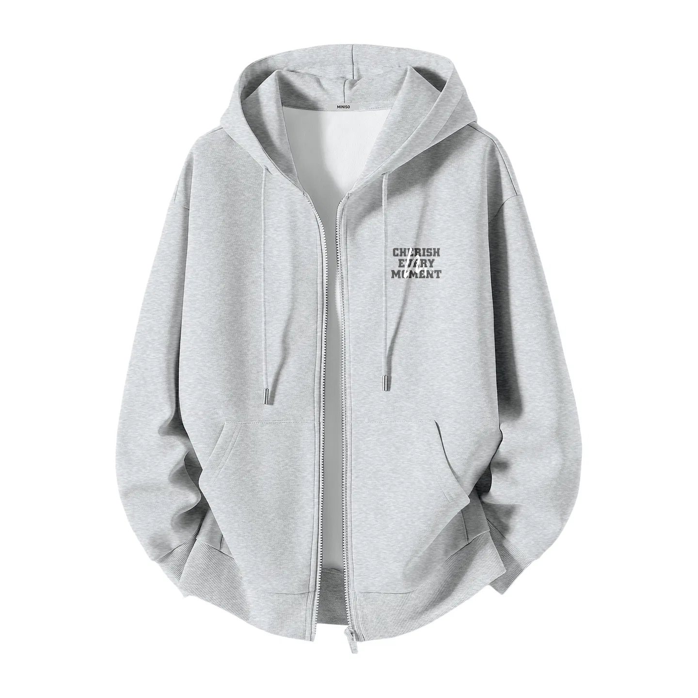Детское худи-кардиган на молнии MINISO, Heavyweight Cardigan, Black (with White and Gray Letter Chest Label) — фото 3