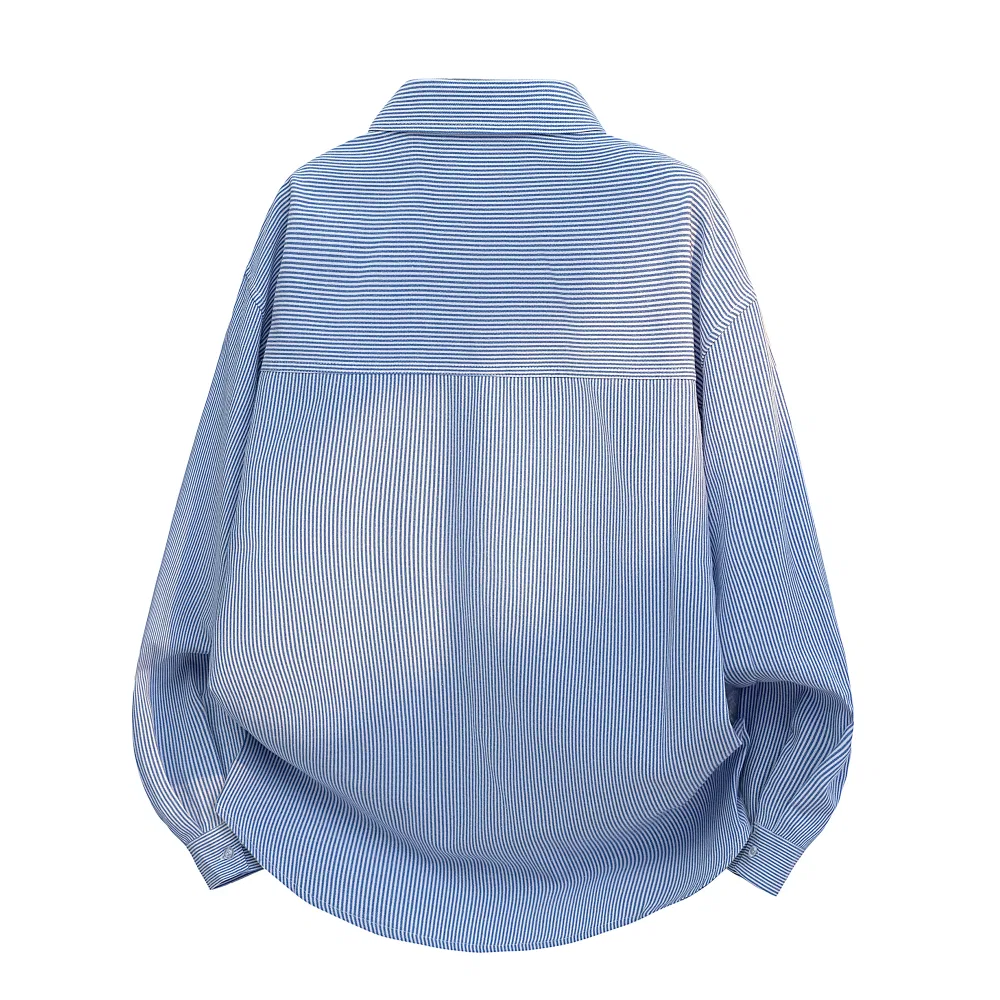 Детская рубашка с воротником в полоску, Shirts Unisex Lapel Moderate Other, WARRIOR, Denim Blue White Stripes (DIY Badge) — фото 4