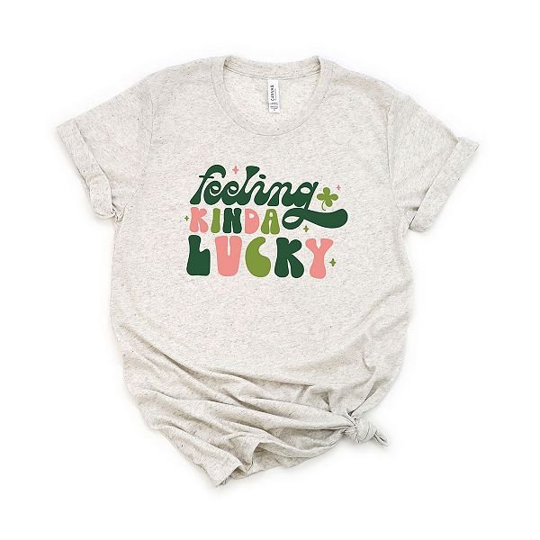 

Футболка Feeling kinda lucky с коротким рукавом и принтом Simply Sage Market, Oatmeal