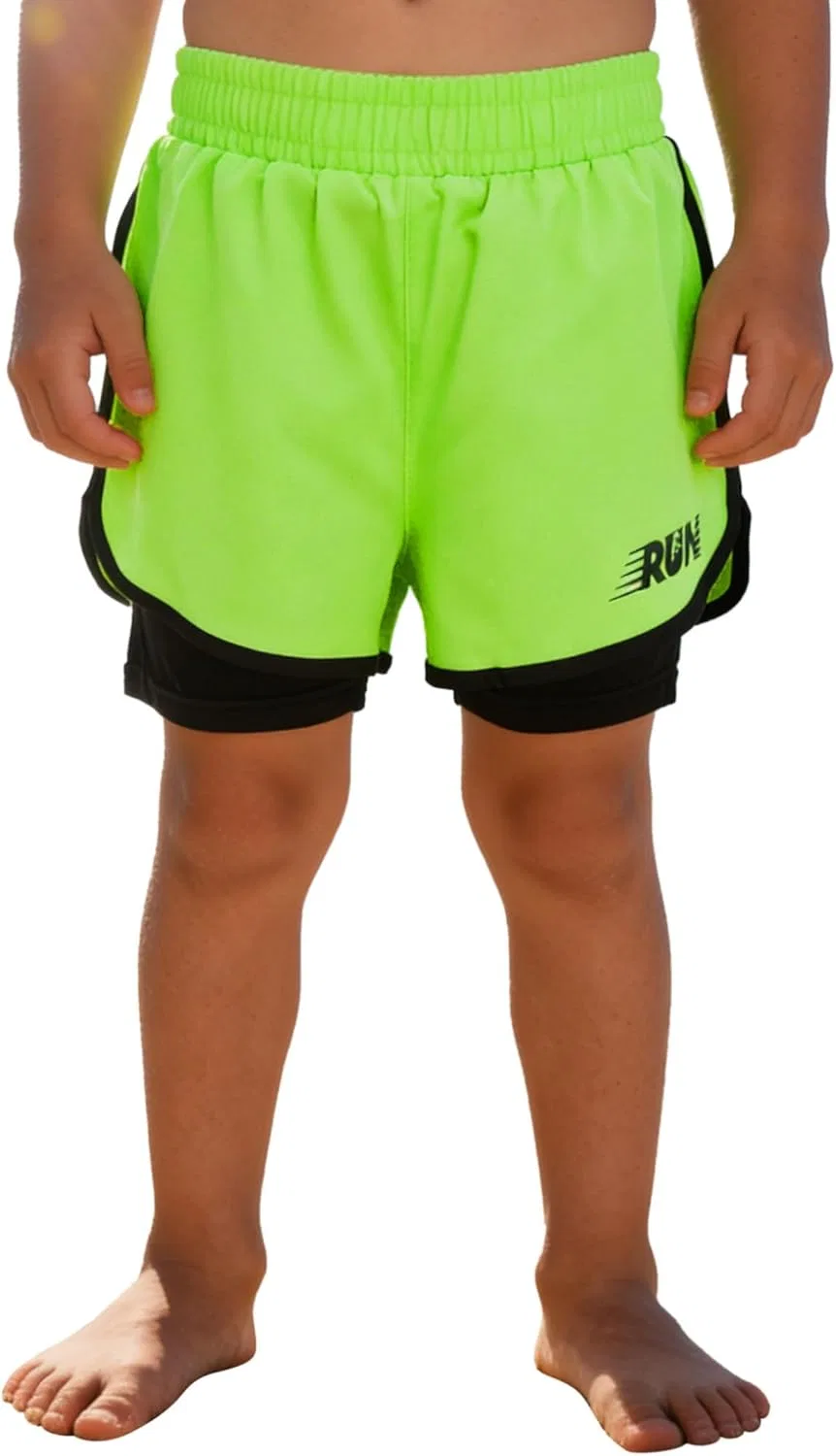 Спортивные шорты для мальчиков YEAHDOR, 2-в-1, с компрессионным слоем, Fluorescent Green