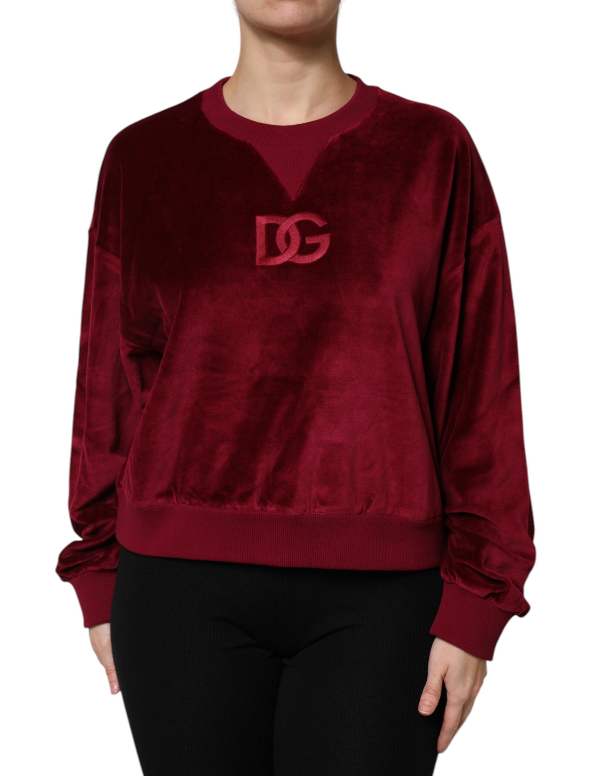 Красный хлопковый бархатный свитер с круглым вырезом Dolce & Gabbana, Red