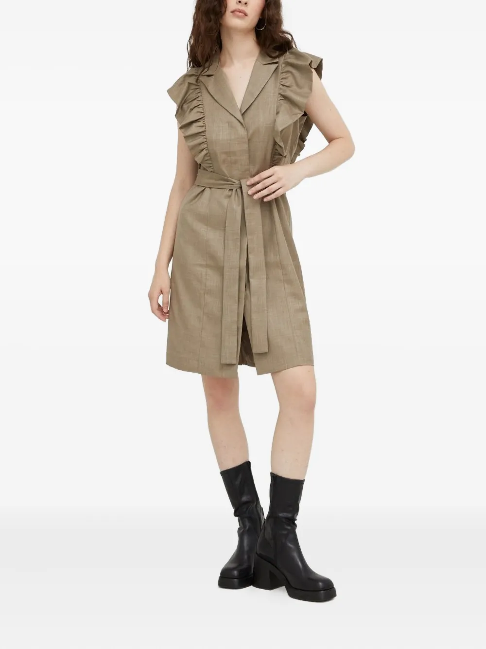 

Мини-платье с поясом и оборками Bruuns Bazaar, коричневый