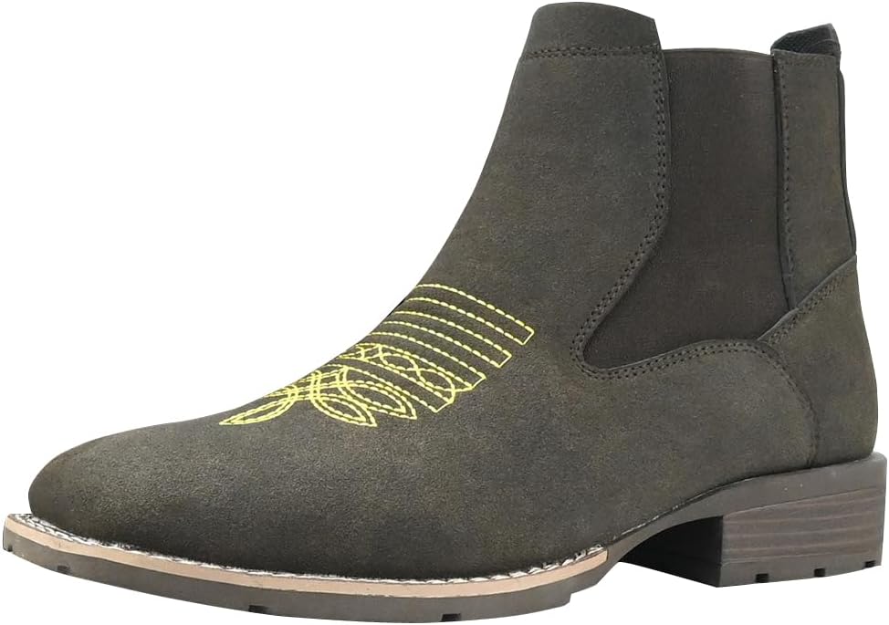 

Мужские ковбойские ботинки с квадратным носком, челси, водонепроницаемые, классические, с эластичными вставками, противоскользящие, повседневные ботильоны, светло-коричневая матовая кожа, вышитые детали Gnvkxeu