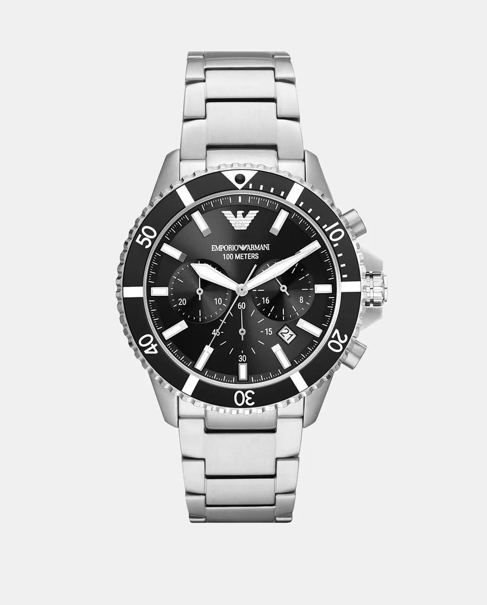 

AR11360 Мужские серебристые стальные часы-хронограф Emporio Armani, серебряный