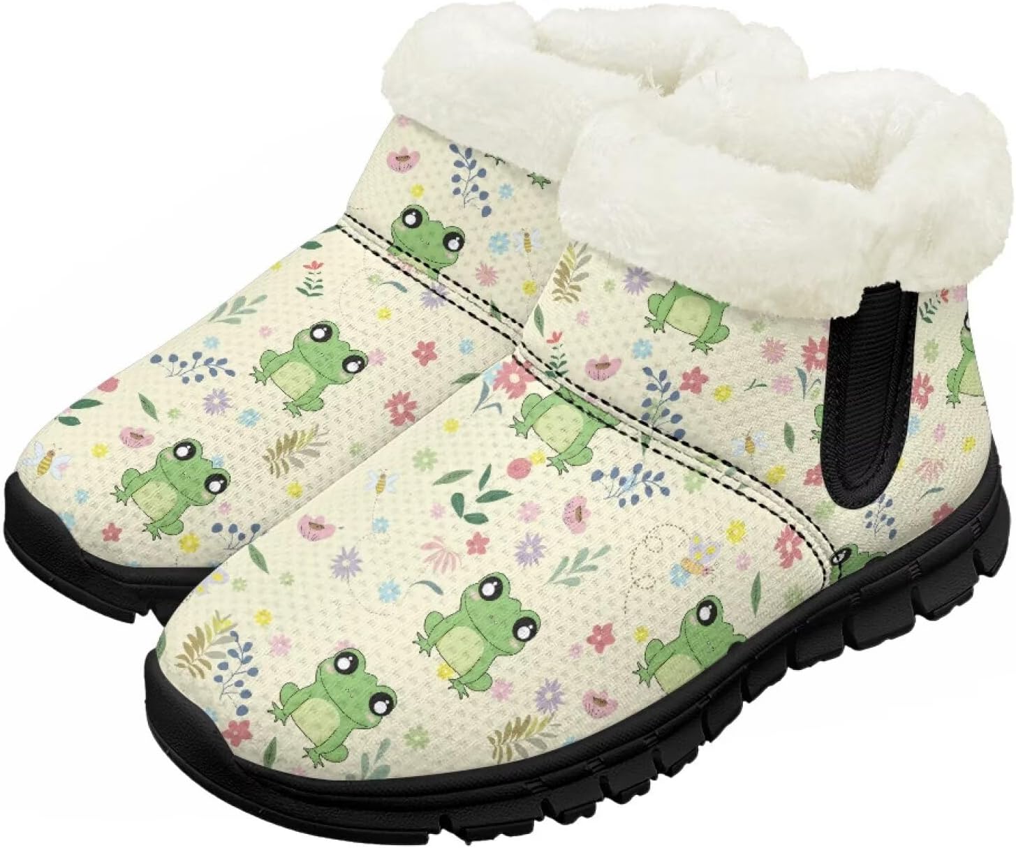 

Зимние ботинки для девочек и мальчиков, ботильоны для детей, теплые с мехом, противоскользящие Pzuqiu, Cute Frog