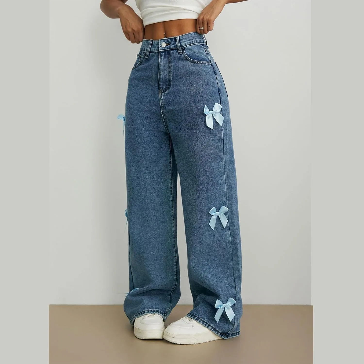 Женские джинсы Bow Wide Leg с высокой посадкой и свободным кроем — фото 4