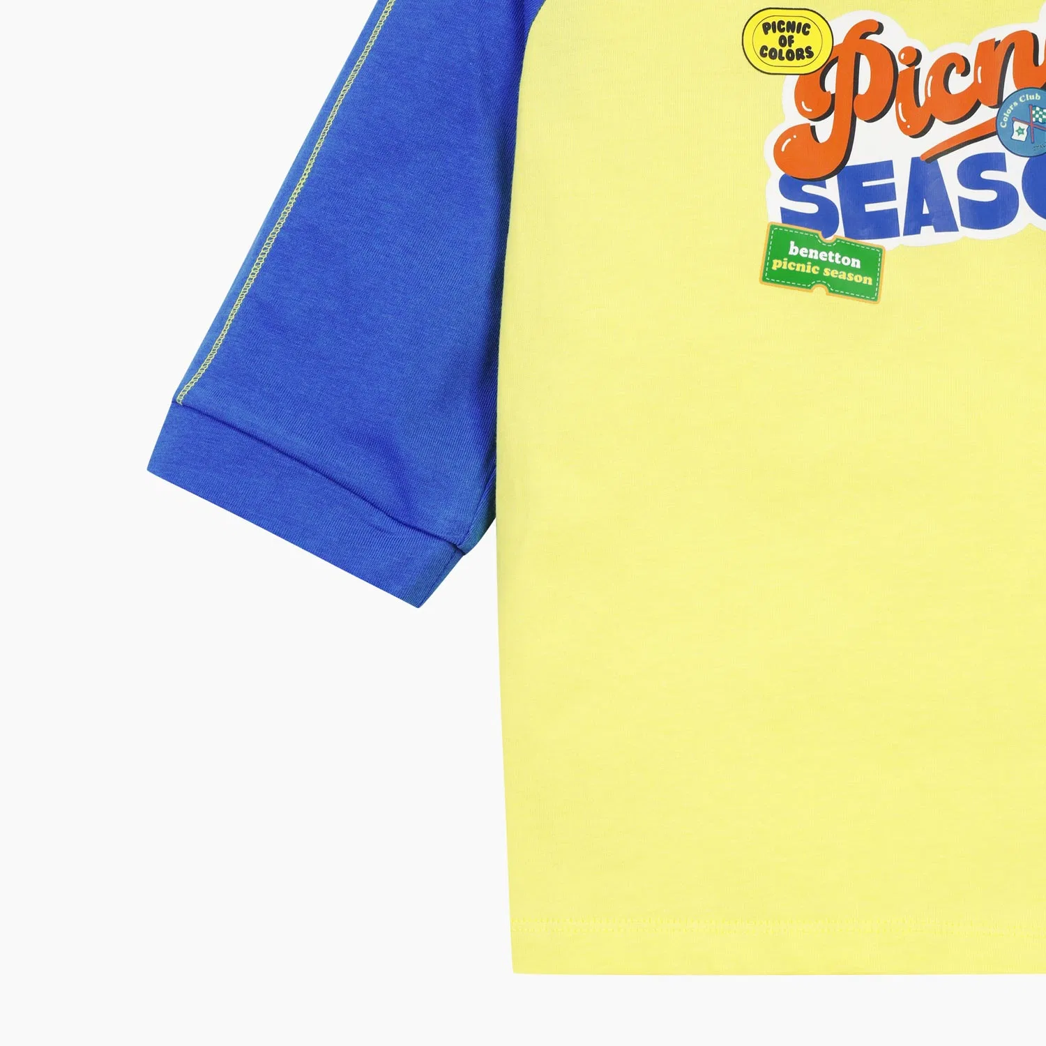 Детская синяя футболка "Color Pop" с рукавом 3/4 от Benetton Kids — фото 4