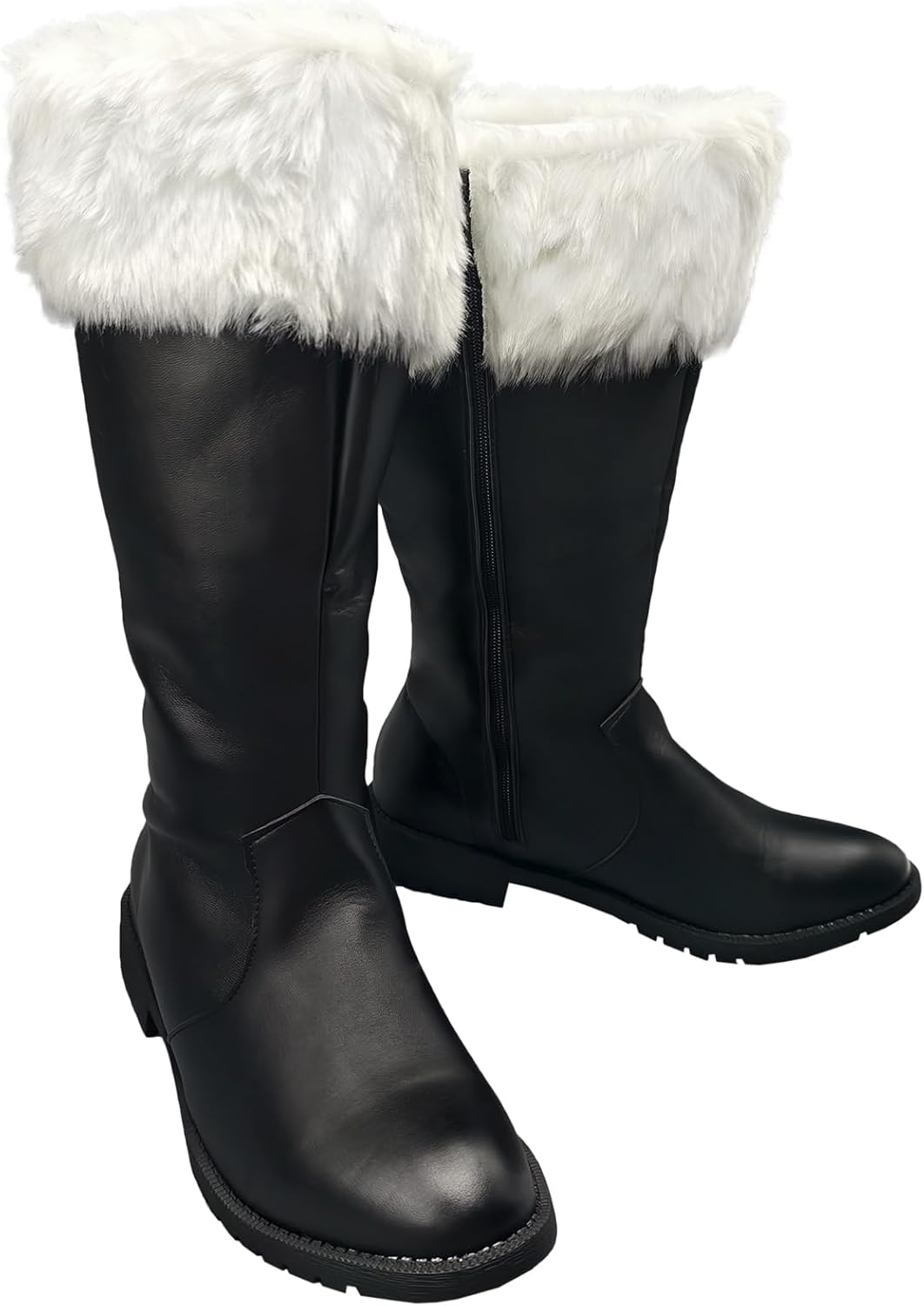 

Мужские рождественские сапоги Санта-Клауса для костюма на Хэллоуин, черные сапоги с широкой голенью и белым мехом Junqiako