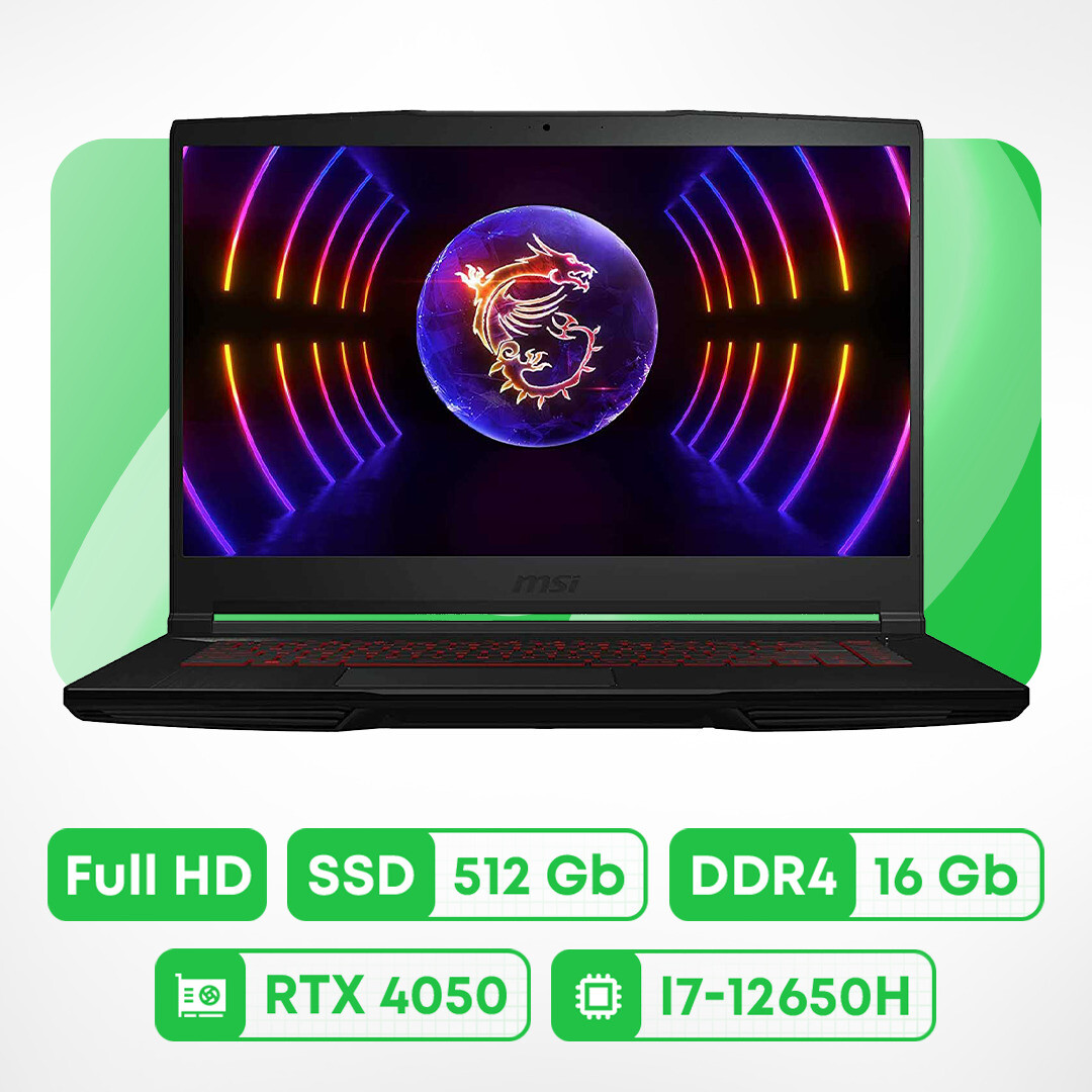 Игровой ноутбук MSI Thin GF63, 15.6'', 16ГБ/512ГБ, i7-12650H, RTX 4050, черный, английская клавиатура — фото 2