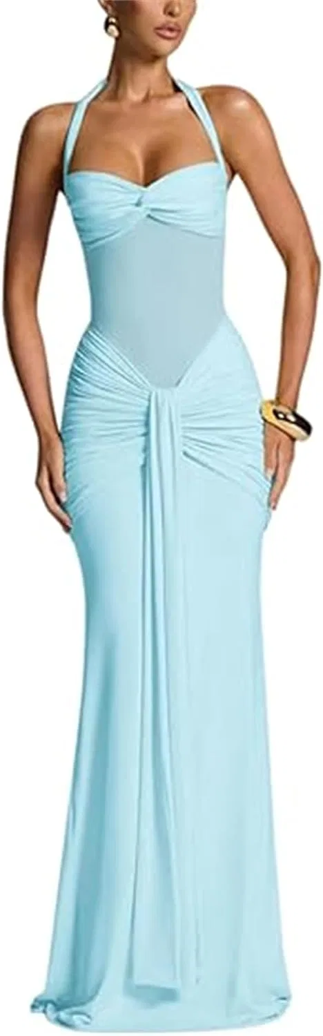 Женское вечернее платье макси с запа́хом Bodycon, Light Blue