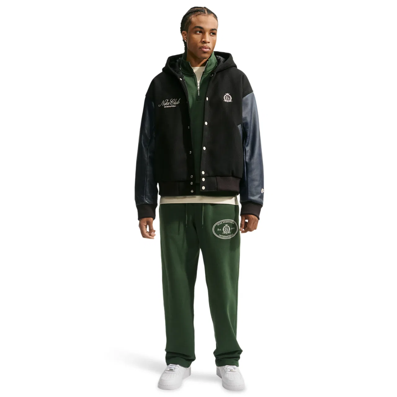Мужская куртка-бомбер с капюшоном Nike Club Wool Varsity Jacket NCC, Black Obsidian Sanddrift — фото 4