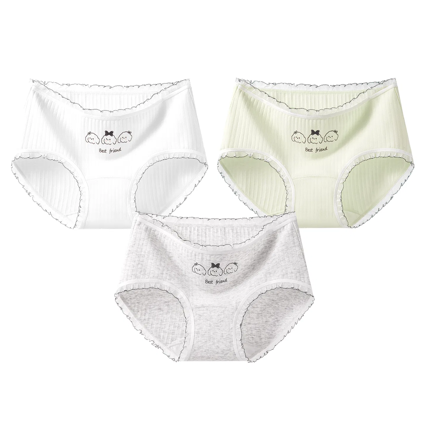 Детские трусы для девочек хлопковые 3 шт Red bean, White Green Gray