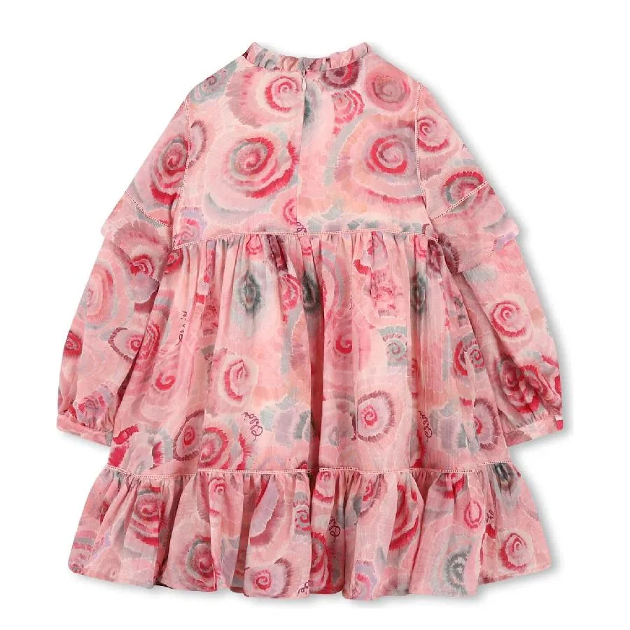 Платье шерстяное с воланами и спиральным принтом Chloe Kids Chloé, Pink Green — фото 2