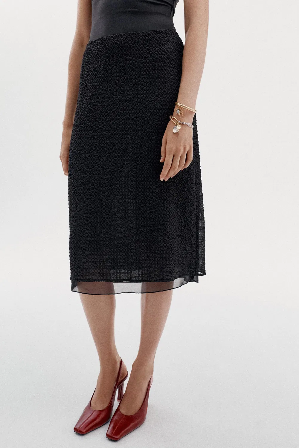 Комбинированная миди-юбка ZARA, Black — фото 2