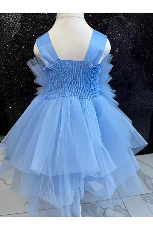 Детское платье для девочек с воланами Pearl Detail Ruffle Floor Puffy Bonita, Baby Blue — фото 3